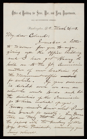 Bernard R. Green to Thomas Lincoln Casey, March 26, 1888