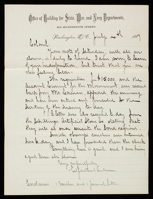 Ed. Sutherland to Thomas Lincoln Casey, July 4, 1887