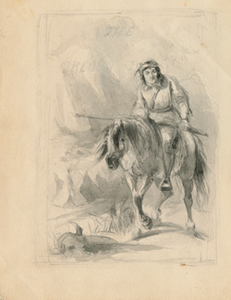 Sketch for the Frontispiece of The California and Oregon Trail [Native American on horseback seen from the front]