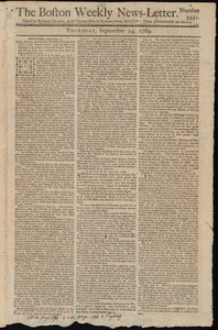 The Boston Weekly News-Letter, 14 September 1769