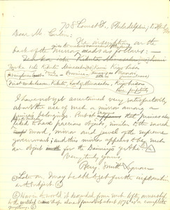 Letter from Benjamin Smith Lyman to Mr. Culin