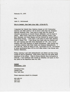 Memorandum from Mark H. McCormack to travel file