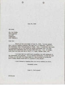 Letter from Mark H. McCormack to Ian Wells