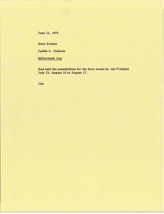 Memorandum from Judy A. Chilcote to Hans Kramer