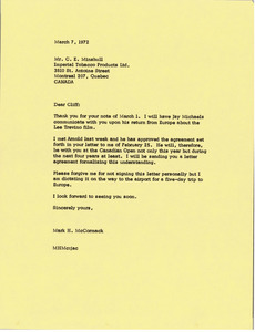 Letter from Mark H. McCormack to Cliff Minshull