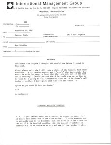 Fax from Ayn Robbins to Jacque Orsie