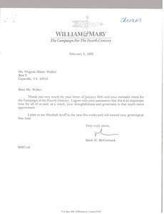 Letter from Mark H. McCormack to Virginia Mister Walker