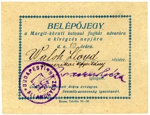 Entrance authorization to Margit Boulevard military prison