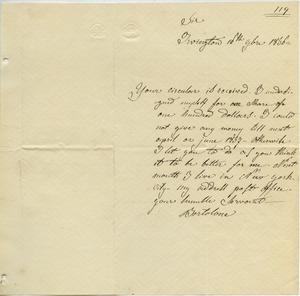 Letter from F. Bertolone to unidentified correspondent