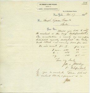 Letter from the Independent to Joseph Lyman
