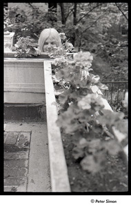 Karen Helberg behind flower boxes