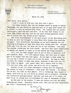 Letter from George Wald to Harvey Wasserman