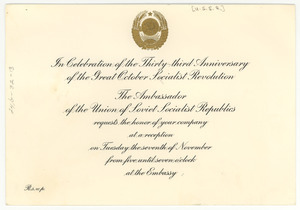 Invitation from Ambassador of the Union of Soviet Socialist Republics to W. E. B. Du Bois