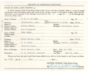 Marriage certificate of W. E. B. Du Bois and Nina Gomer