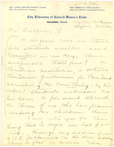 Letter from Addie Streator Wright to W. E. B. Du Bois