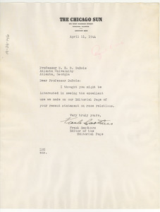 Letter from Chicago Sun to W. E. B. Du Bois