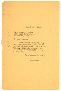 Letter from Crisis to Agnes A. Adams