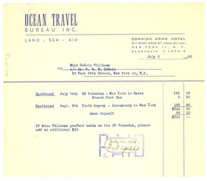 Invoice from Ocean Travel Bureau, Inc. to W. E. B. Du Bois