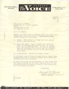 Letter from People's Voice to W. E. B. Du Bois