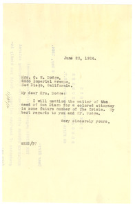 Letter from W. E. B. Du Bois to Mrs. C. H. Dodge