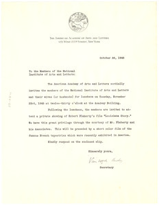 Circular letter from American Academy of Arts and Letters to W. E. B. Du Bois