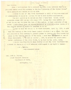 Letter from W. E. B. Du Bois to U. S. State Department
