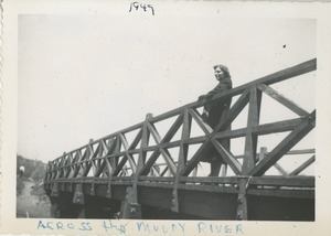 Bernice Kahn on a pedestrian bridge