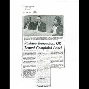 Photocopy of Boston Herald Traveler article, Roxbury renovators ok tenant complaint panel