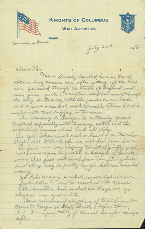 War letter from Private Timothy Mahoney, 1918 July 20