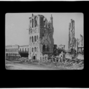 Damaged buildings in Ypres, France