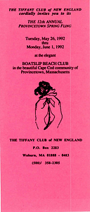 Tiffany Club Brochure for the 12th Annual Provincetown Spring Fling (1992)