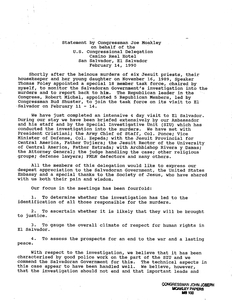 Statement of John Joseph Moakley on behalf of U.S. Congressional Delegation regarding Jesuit murders and Special Task Force trip to El Salvador, 14 February 1990