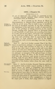 1802 Chap. 0054 An Act To Regulate The Taking Of Alewives, In The Several Streams Leading From Ipswich River To Prichard's Pond, In Topsfield.