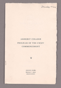 Amherst College Commencement program, 1944 June 5