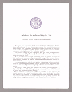 Amherst College annual report to secondary schools, report on admission to Amherst College, and information for applicants for admission, 1964