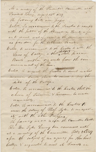 Luke Sweetser copy of the votes passed at a Prudential Committee meeting sent to the Trustees of Amherst College, 1839 August 13