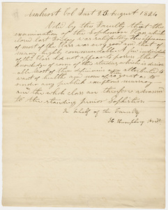 Collegiate Institution faculty resolution regarding the sophomore class examinations, 1824 August 23