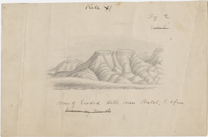 Pencil drawing, "View of eroded hills near Natal, S. Africa"