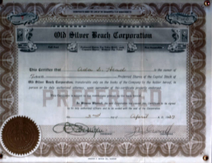 Stock certificate #2--Old Silver Beach Corporation