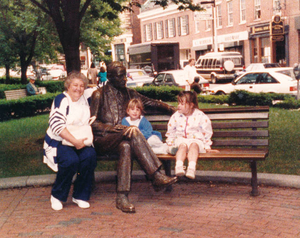 Faneuil Hall visit with bronze statue of Mayor Michael Curley