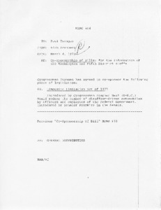 Memo #64, Co-Sponsorship of Bills: for the information of the Washington and Fifth District staffs
