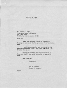 Letter to Mr. Arthur C. Anton from Paul E. Tsongas