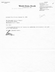 Letter from Barry Goldwater to Paul E. Tsongas