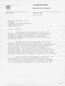 Letter concerning a background investigation on Ernest Lefever