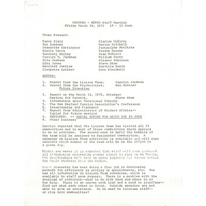 Meeting minutes, METCO staff, March 28, 1975.