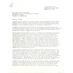 Letter, METCO funding, August 25, 1975.