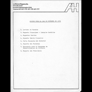 Agenda para el 1ro de Octubre de 1975.