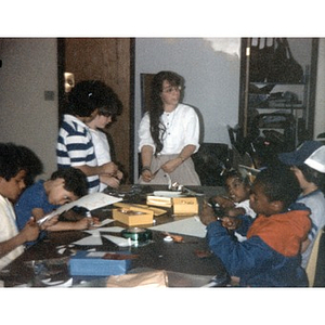 Children at an arts and crafts activity.
