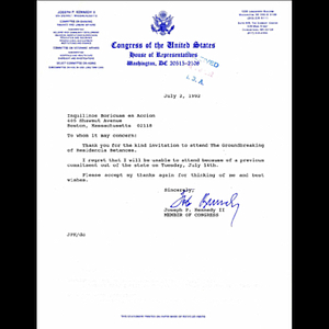 Letter to Inquilinos Boricuas en Acción from Joseph P. Kennedy II.