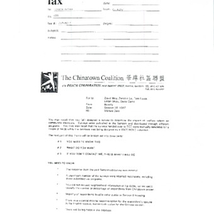 Memorandum to The Chinatown Coalition leaders, concerning welfare reform